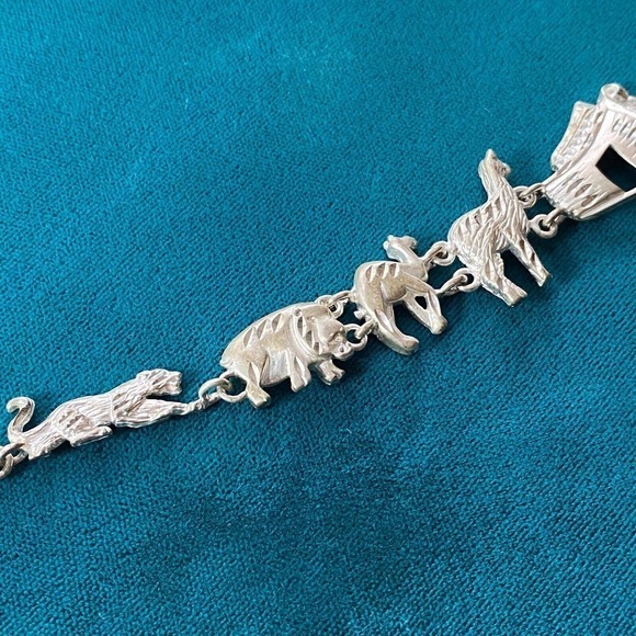 Vintage 925 Sterling Silver Animal Link Bracelet 7.5" - Picture 5 of 9